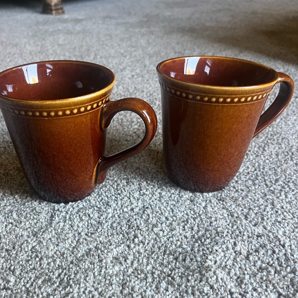 Elegant Brown Ceramic Mugs with Beaded design by Pier 1. Set of 2